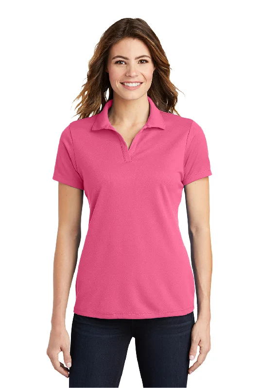 puff sleeve blouses for women -Sport-Tek Womens RacerMesh Moisture Wicking Short Sleeve Polo Shirt - Bright Pink