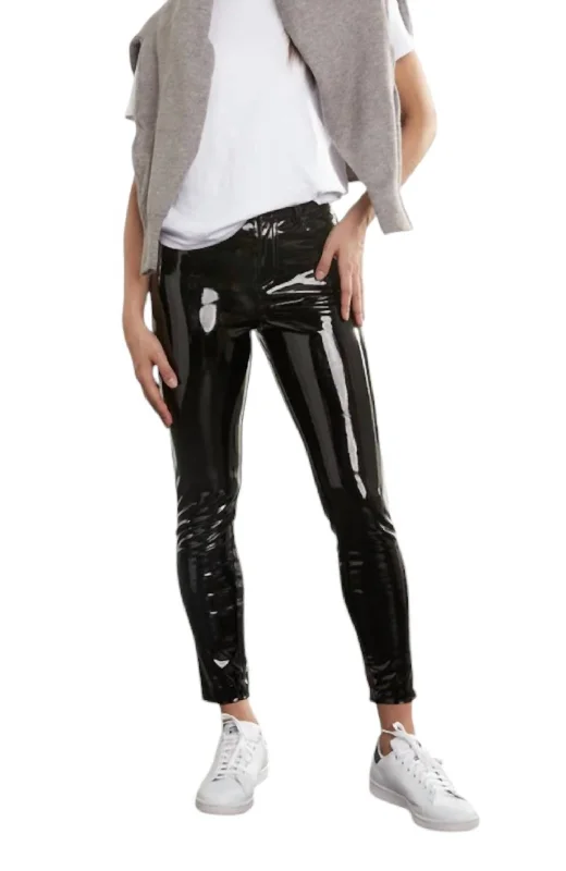 thermal pants for women -wool tops for women -Faux Patent Leather 5-Pocket Pants In Black