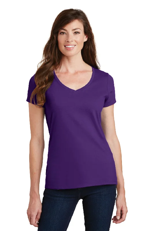 lace-up tops for women -Port & Company Womens Fan Favorite Short Sleeve V-Neck T-Shirt - Team Purple