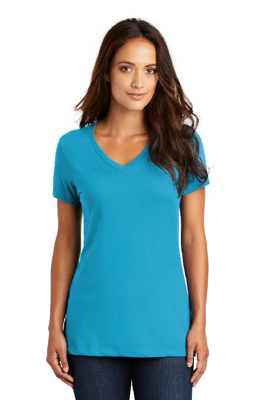 turtleneck tops for women -District Womens Perfect Weight Short Sleeve V-Neck T-Shirt - Bright Turquoise Blue