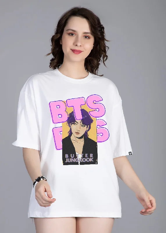 silky tops for women -Butter Jungkook Women Oversized Printed T-Shirt