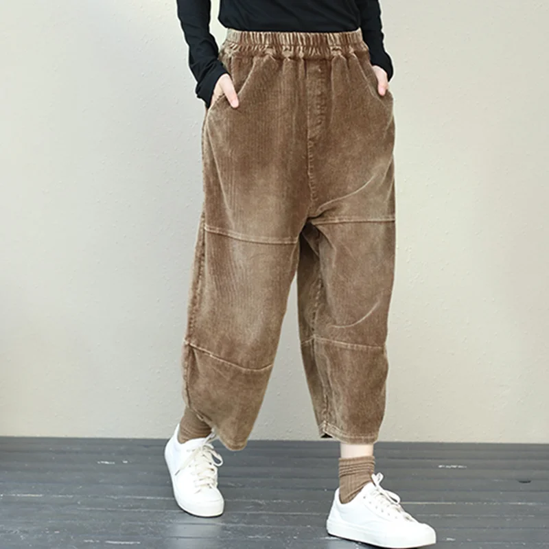 cropped palazzo pants for women -women's ribbed tops -Retro Plus Size Corduroy Pants For Women