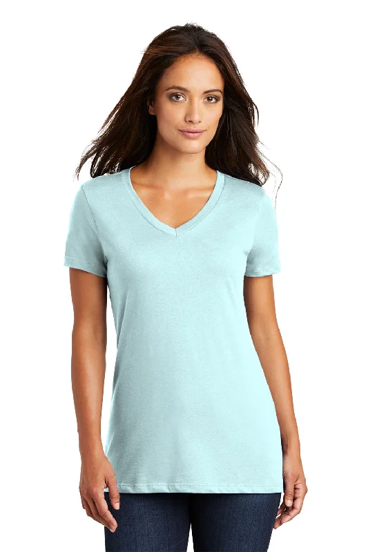 women's summer blouses -District Womens Perfect Weight Short Sleeve V-Neck T-Shirt - Seaglass Blue