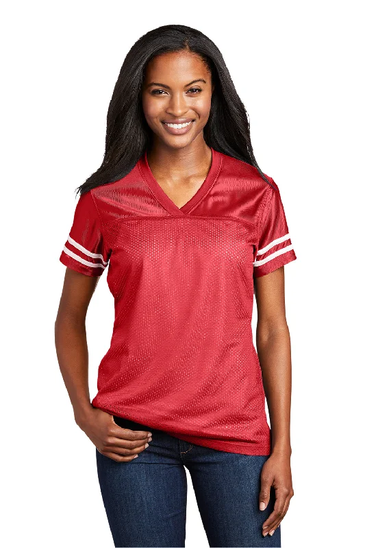 casual long sleeve shirts for women -Sport-Tek Womens Short Sleeve V-Neck T-Shirt - True Red/White