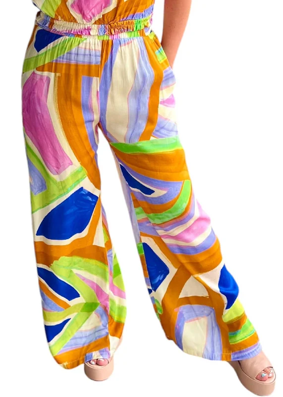 retro-style pants for women -women's henley shirts -Myka Wide Leg Pants In Multi Color