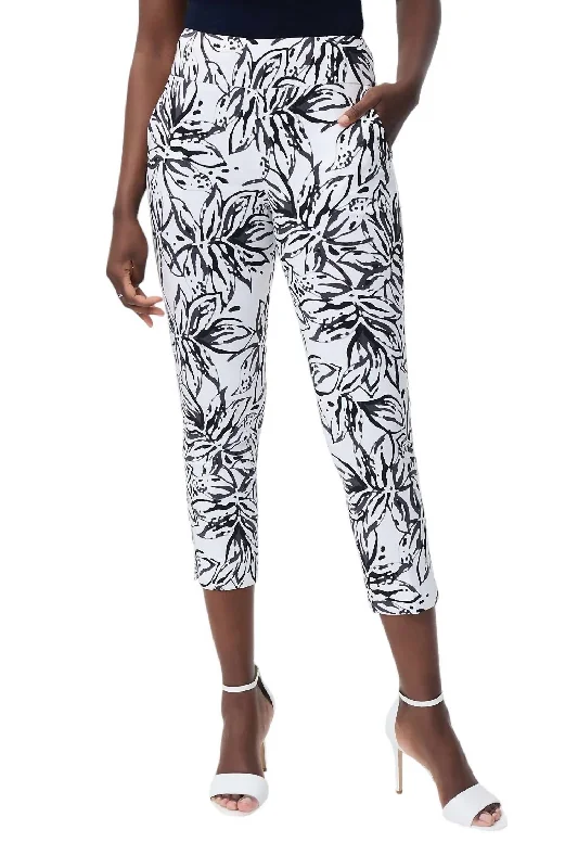 breathable trousers for women -women's off-shoulder tops -Printed Cropped Microtwill Pants In Vanilla/black