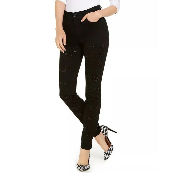 women's bootcut trousers -soft touch blouses for women -INC International Concepts Women's Incessentials Zebra Embellished Skinny Jeans Black Size 14