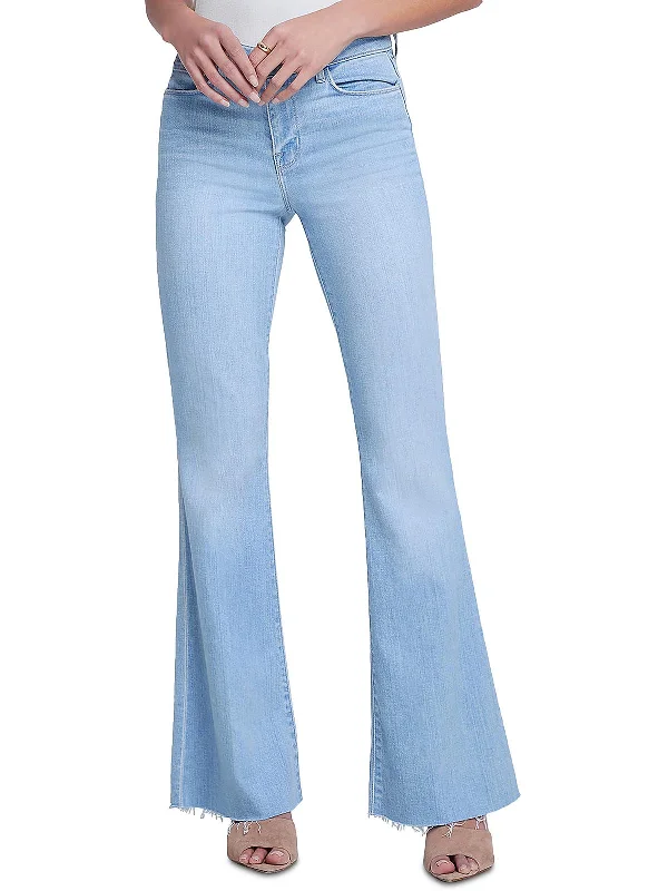 oversized pants for women -draped tops for women -Sera Womens Frayed Hem Denim Flared Jeans