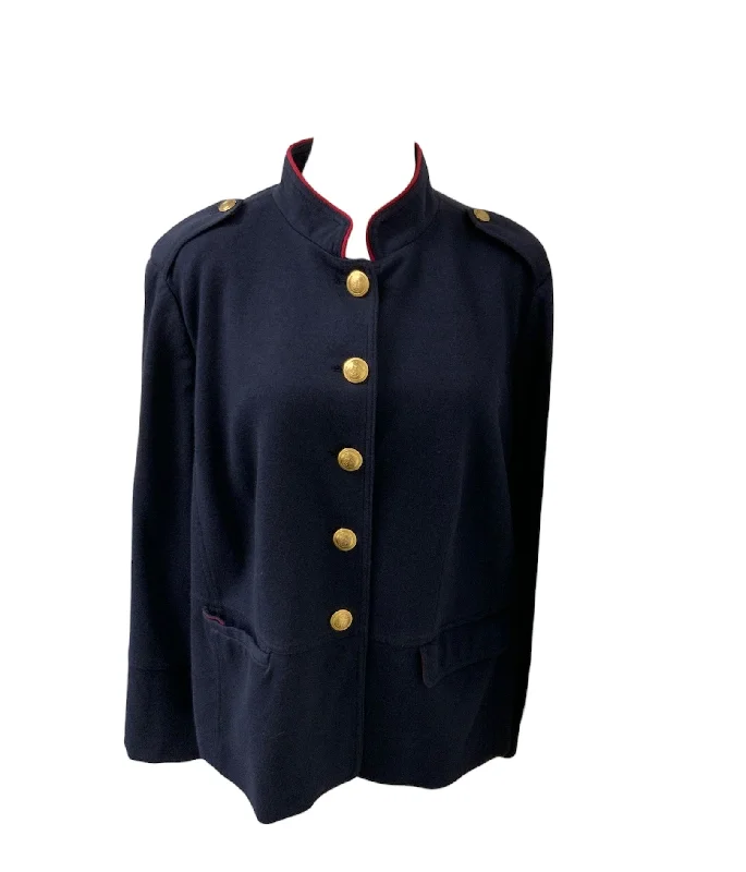 oversized coats for women -women's v-neck shirts -Talbot's Navy Knit Blazer 16WP