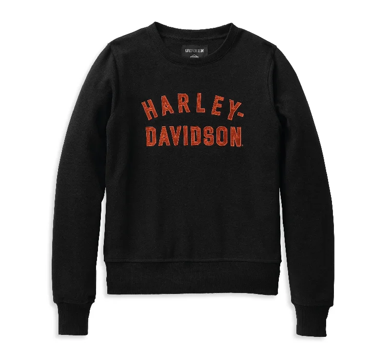 casual oversized tops for women -Harley-Davidson Women's Essence Applique' Crewneck Pullover - Black 99117-22VW