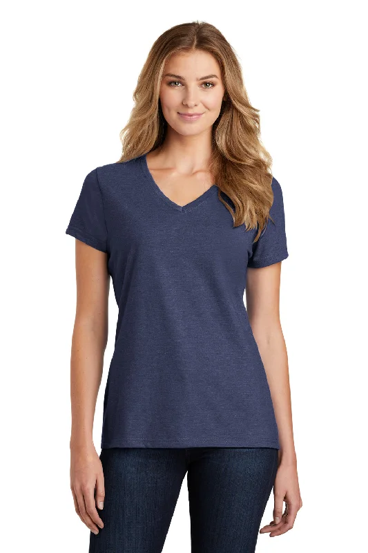 women's wrap tops -Port & Company Womens Fan Favorite Short Sleeve V-Neck T-Shirt - Heather Team Navy Blue