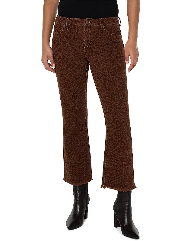 stretchy work pants for women -cotton tunics for women -Womens Cropped Animal Print Flared Jeans