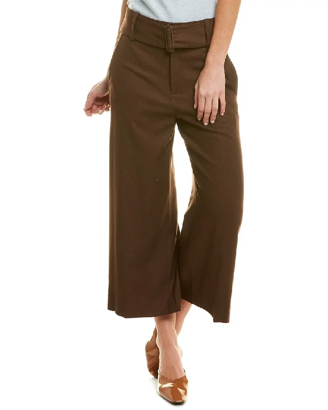 cropped palazzo pants for women -women's ribbed tops -Vince Wide Leg Belted Wool-Blend Culotte