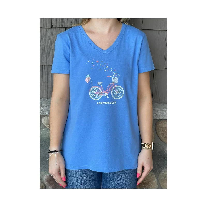 chiffon blouses for women -Life Is Good Women's Adirondacks Exclusive American Bike Tee - Cornflower Blue