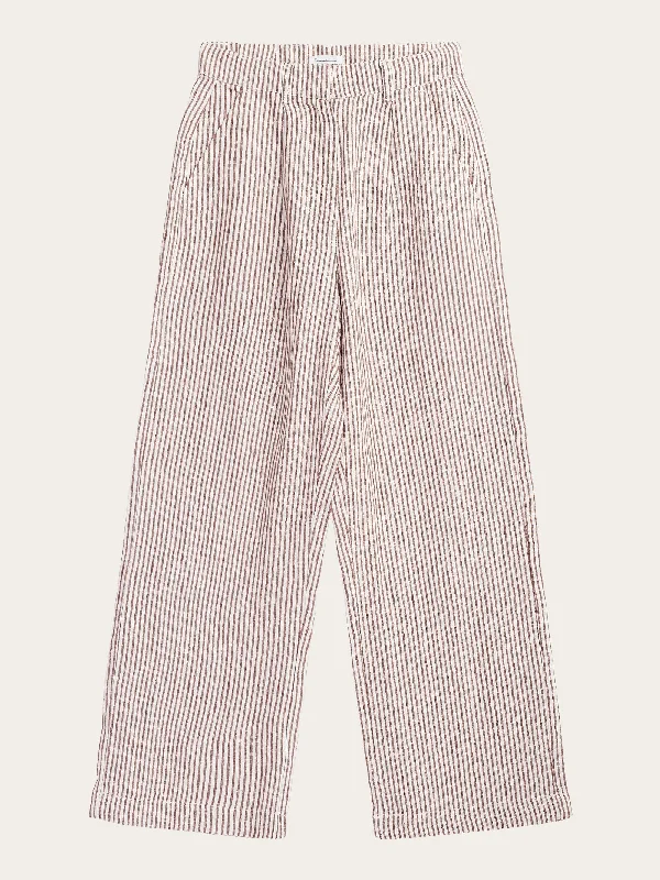 cropped palazzo pants for women -women's ribbed tops -POSEY wide mid-rise striped linen pants - GOTS/Vegan - Brown stripe