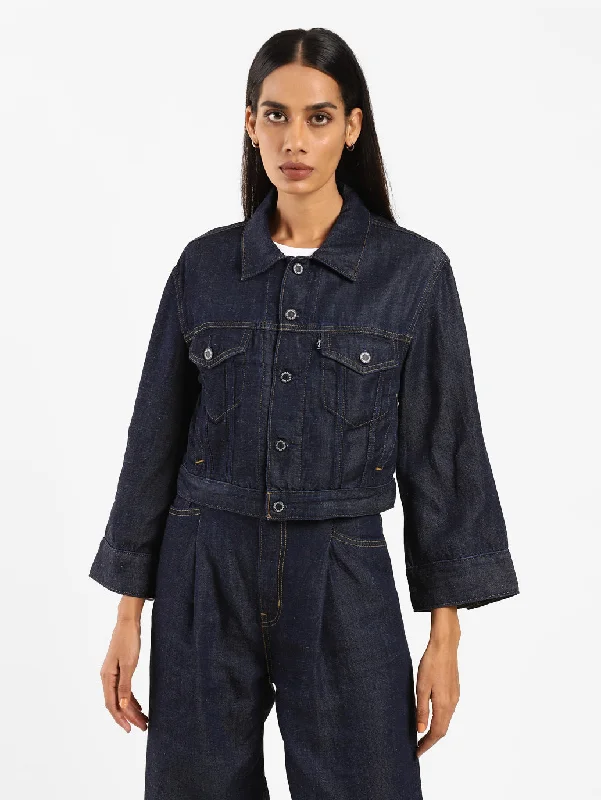 houndstooth coats for women -zip-up tops for women -Levi's x Deepika Padukone Cropped Denim Jacket