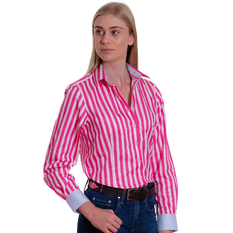 printed shirts for women -Elly X-Thick Fuchsia Stripe w. Blue Trim