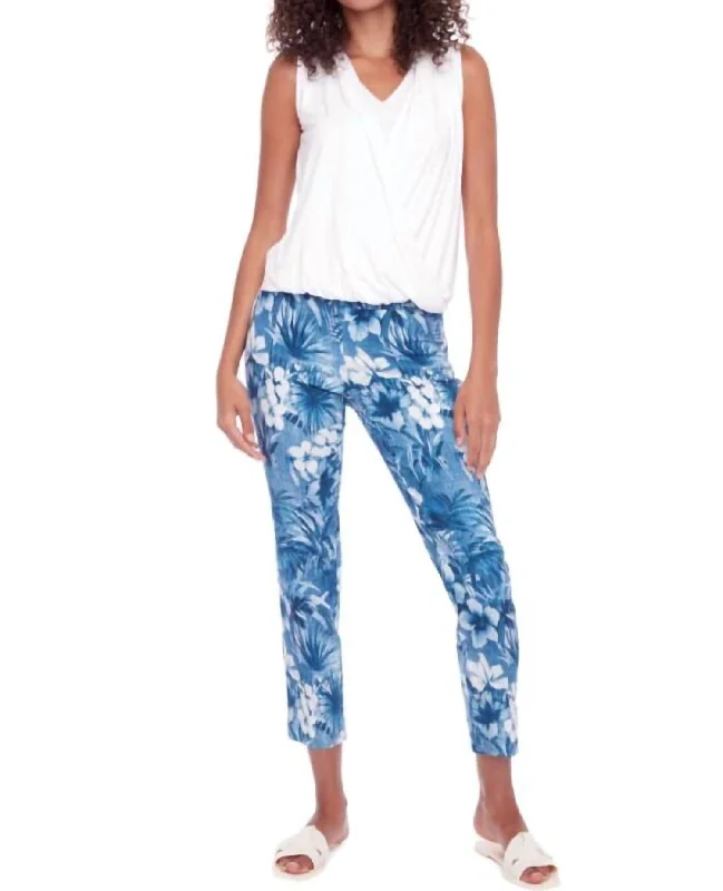 baggy trousers for women -ruched tops for women -Back-Slit Techno Ankle Pant In Ohana Print