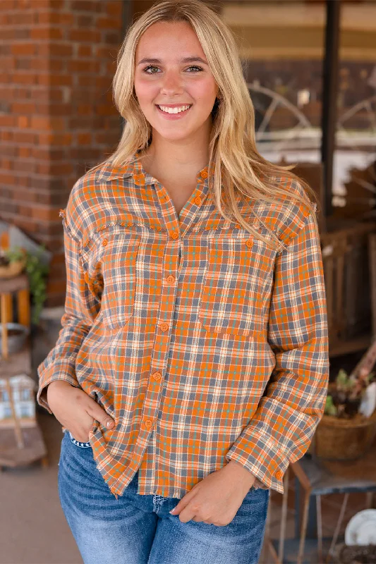 crop tops for women -Plaid Collared Neck Shirt