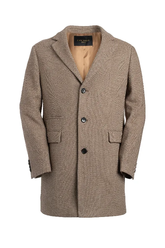 luxury winter coats for women -women's knitted sweaters -SHERWOOD TAUPE HERRINGBONE WOOL & CASHMERE TOPCOAT