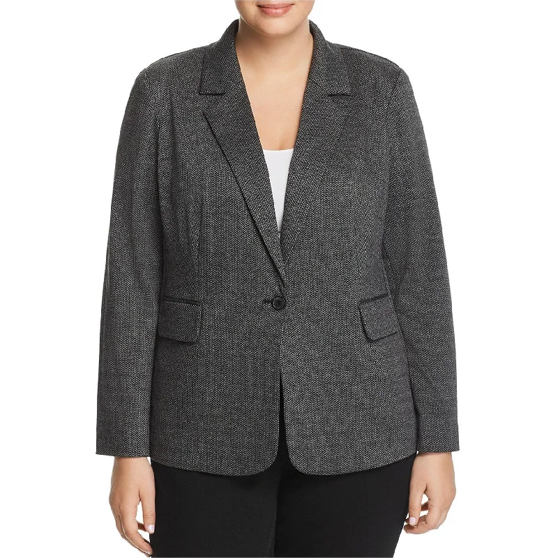 casual outerwear for women -elegant women's tops -Vince Camuto Womens Melange Herringbone One Button Blazer Jacket, Grey, 3X