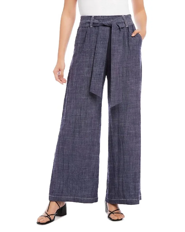 soft knit trousers for women -sleeveless summer tops for women -Belted Wide Leg Pant In Indigo