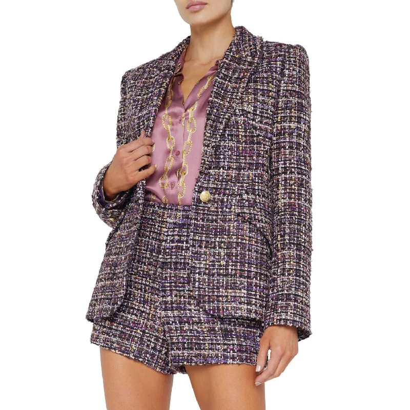 thick winter coats for women -women's mesh tops -Chamberlain Blazer In Purple Multi Tweed