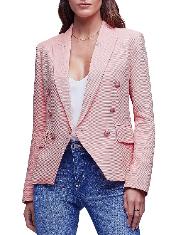 soft wool coats for women -women's chiffon tunics -Womens Office Career Double-Breasted Blazer