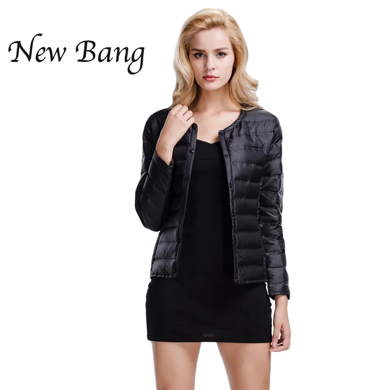 tailored coats for women -women's fitted tops -NewBang Brand Feather Coat Ultra Light Down Jacket Women Lightweight Portable Slim Female Windbreaker Collarless Coat