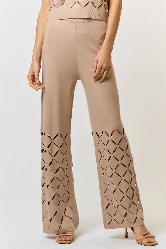 stylish palazzo pants -bell sleeve tops for women -Cut Out Detail Sweater Pants In Taupe