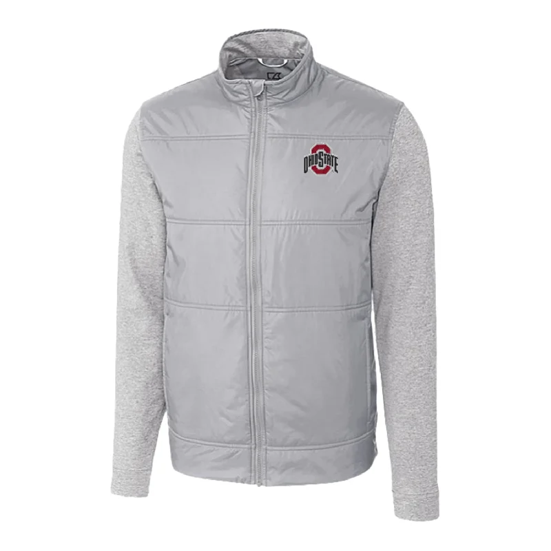 longline coats for women -short sleeve tops for women -Ohio State Buckeyes Cutter & Buck Stealth Hybrid Quilted Gray Full Zip Jacket