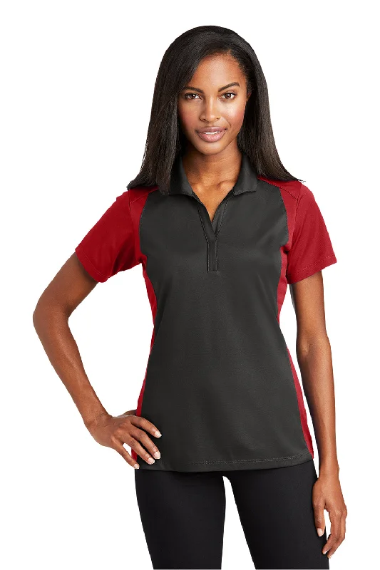 women's casual tank tops -Sport-Tek Womens Sport-Wick Moisture Wicking Short Sleeve Polo Shirt - Iron Grey/True Red