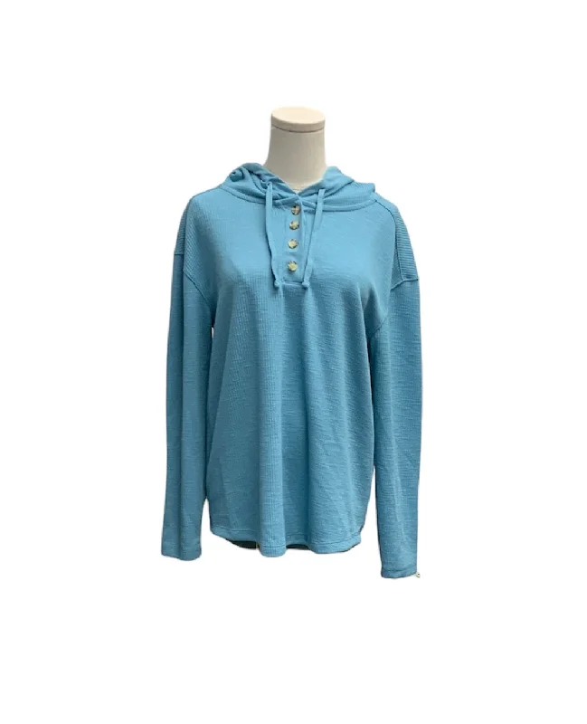 casual outerwear for women -elegant women's tops -Time and Tru Women's Hoodie Top Aqua M