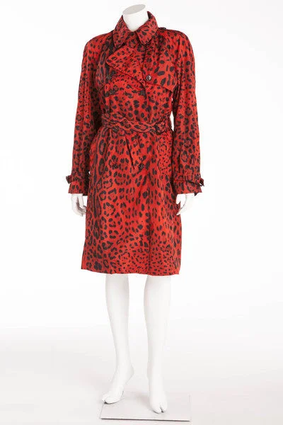 stylish jackets for women -women's cotton t-shirts -Dolce & Gabbana - Brand New with Tags Red Leopard Trench Coat - IT 42