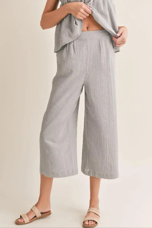 women's pleated pants -striped shirts for women -Bird Song Wide Leg Cropped Pant In Cloud Blue