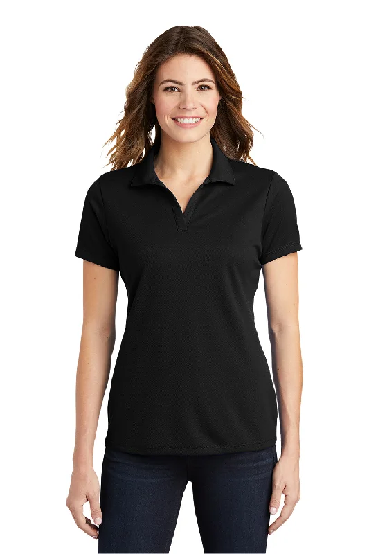 women's velvet tops -Sport-Tek Womens RacerMesh Moisture Wicking Short Sleeve Polo Shirt - Black