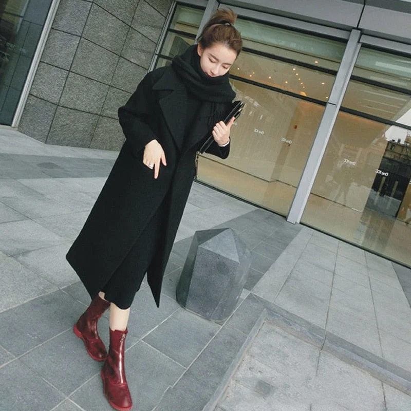 thermal coats for women -women's wrap tops -Winter woman coat female 2018 long thick jacket double-faced woolen windbreaker women's thin overcoat cashmere coat women