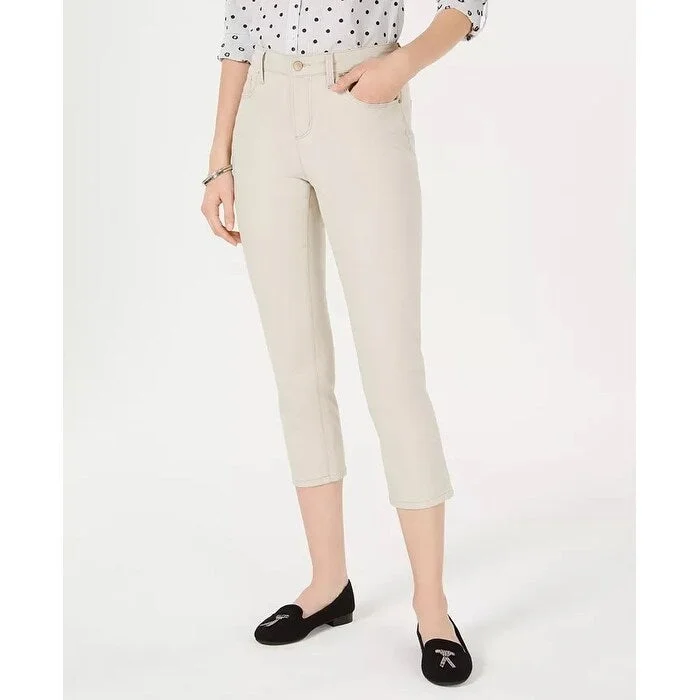 leather leggings for women -unique tops for women -Charter Club Women's Petite Tummy-Control Bristol Capri Jeans Beige Size 6P