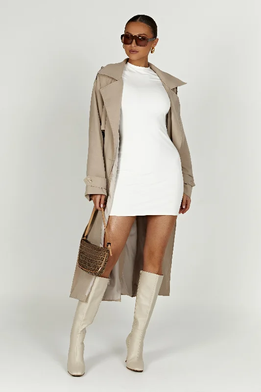 faux suede coats for women -asymmetrical tops for women -Andreas Oversized Trench Coat - Beige