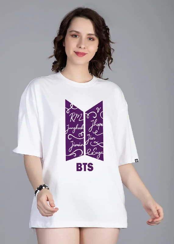 women's cotton t-shirts -Korean Army White Printed Oversized T-shirt For Women | Pronk