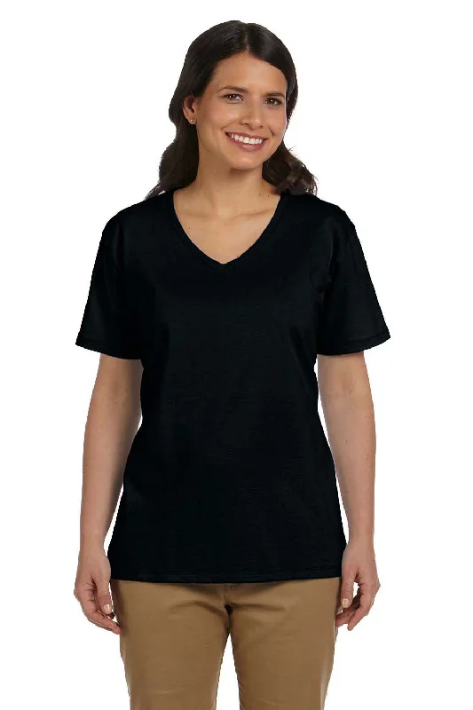 women's ruffle tops -Hanes Womens ComfortSoft Short Sleeve V-Neck T-Shirt - Black - Closeout