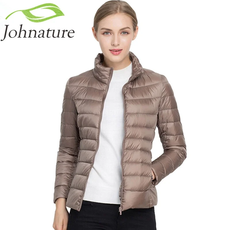 single-breasted coats for women -longline tops for women -Johnature 2018 New Women Coat Autumn Winter 90% White Duck Down Jacket  16 Colors Warm Slim Zipper Fashion Light Down Coat S-3XL