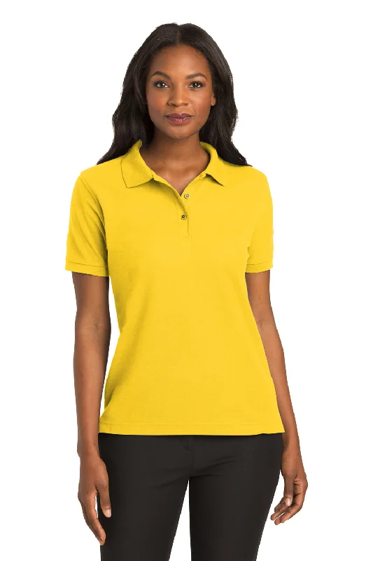 women's lace tops -Port Authority Womens Silk Touch Wrinkle Resistant Short Sleeve Polo Shirt - Sunflower Yellow