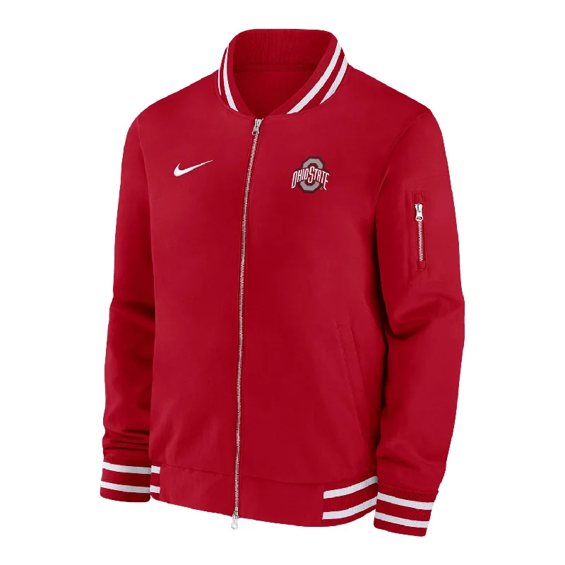 elegant fitted coats for women -cold shoulder tops for women -Ohio State Buckeyes Nike Sideline Bomber Scarlet Jacket