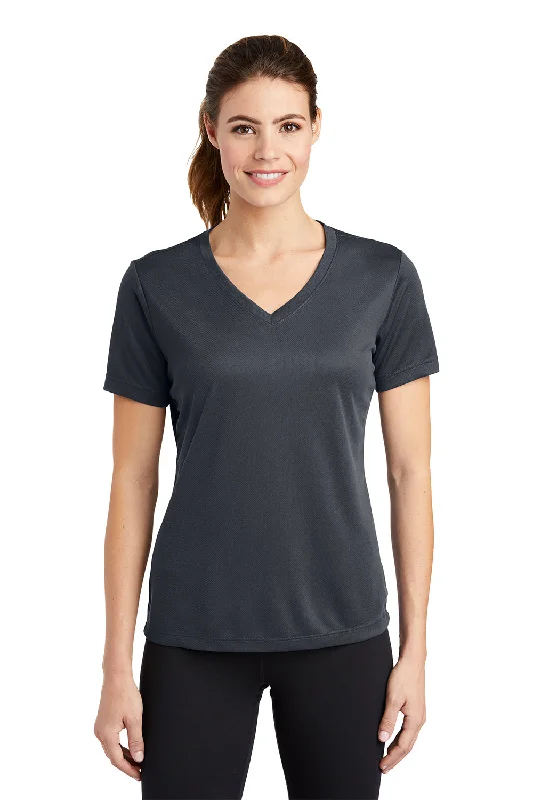 women's v-neck shirts -Sport-Tek Womens RacerMesh Moisture Wicking Short Sleeve V-Neck T-Shirt - Graphite Grey