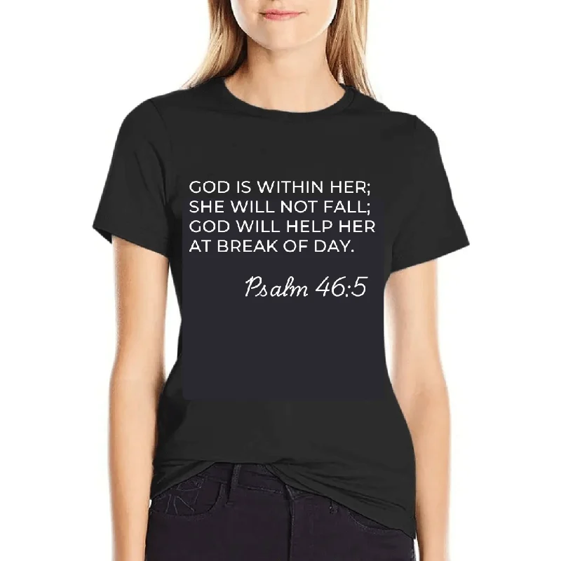 breathable linen tops for women -Bible Verse Psalm 46:5 'She Will Not Fail' Women's T-Shirt