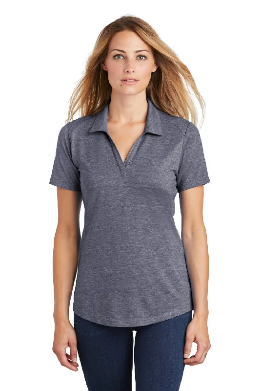 women's fitted tops -Sport-Tek Womens Moisture Wicking Short Sleeve Polo Shirt - Heather True Navy Blue