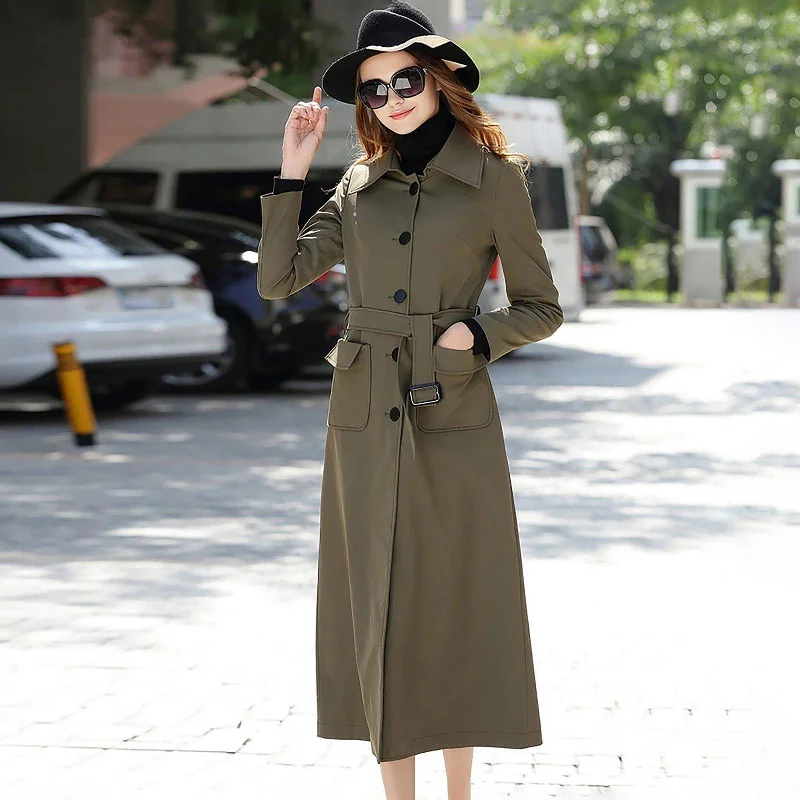 slim fit coats for women -women's party tops -Single Breasted Belted Long Trench Coat