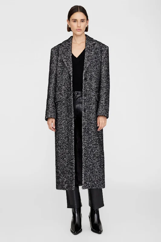 houndstooth coats for women -zip-up tops for women -Quinn Coat - Black And White Tweed