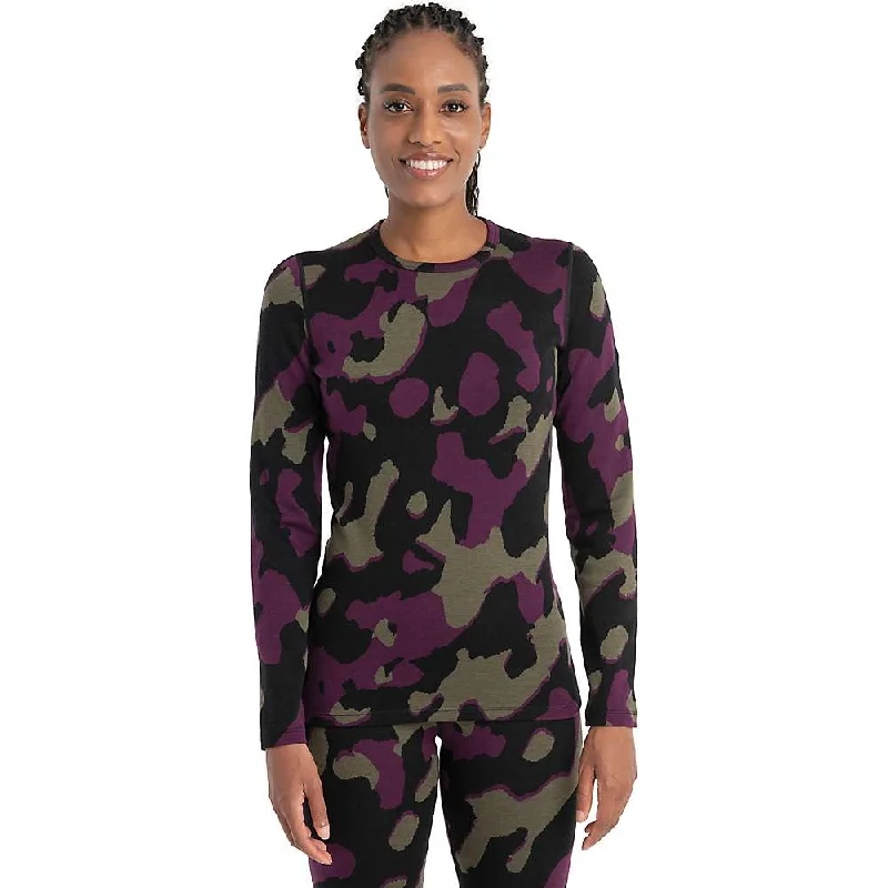 basic tops for women -Icebreaker Women's Merino 260 Vertex Crewe Natural Camo LS Top